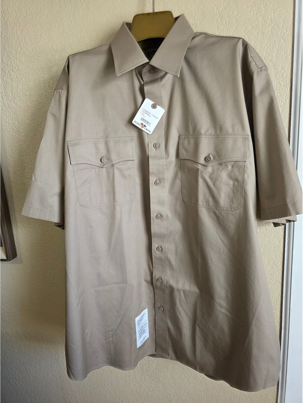 Flying Cross Heritage Tan Short Sleeve Men's Military Dress Shirt Size 18.5